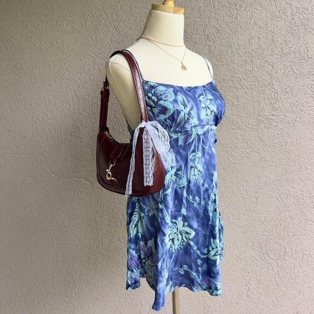 Vtg Y2K 2000 Victoria's Secret 100% Silk Slip Dress Babydoll Cami Blue Lingerie - Picture 4 of 8